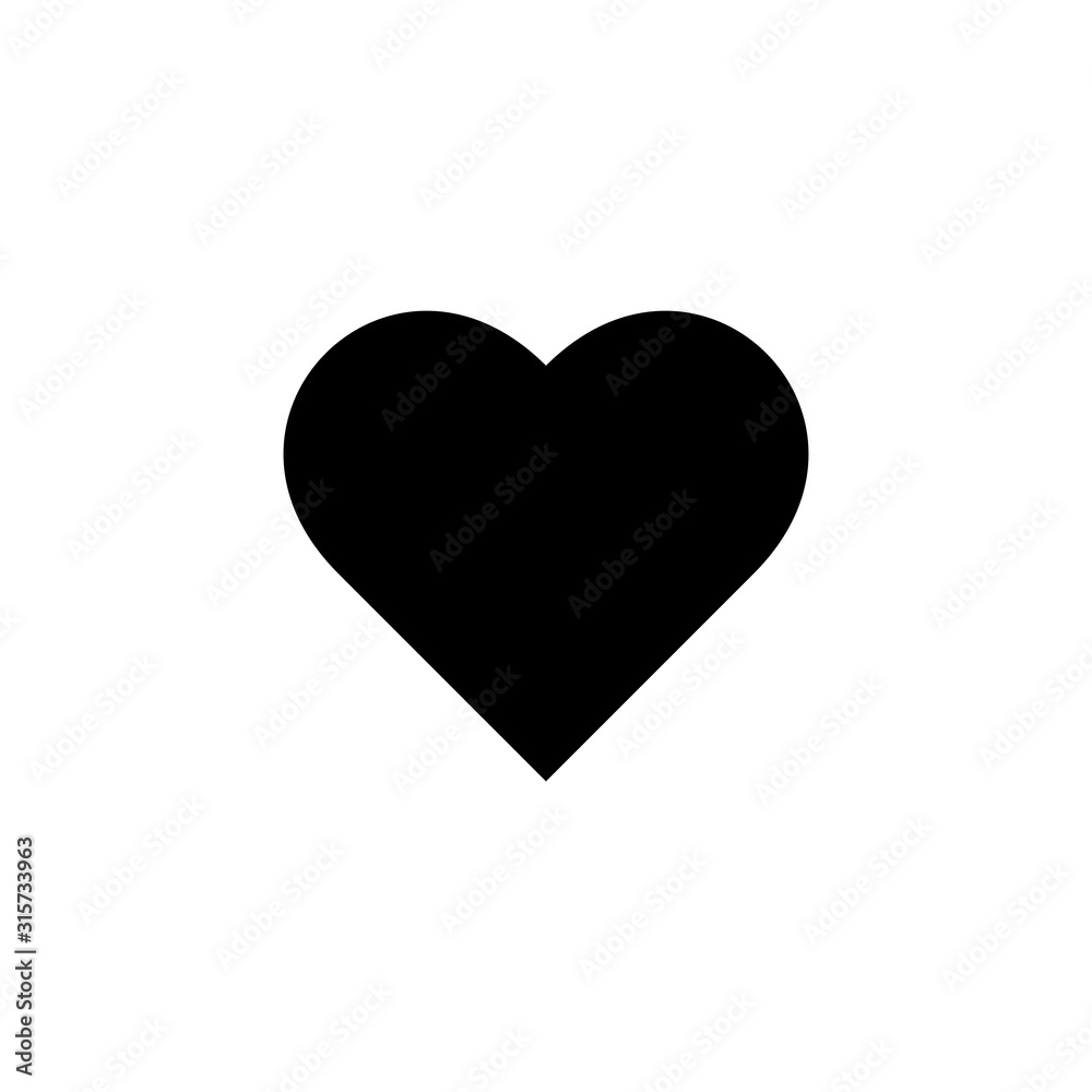 Black heart flat vector icon isolated on white background