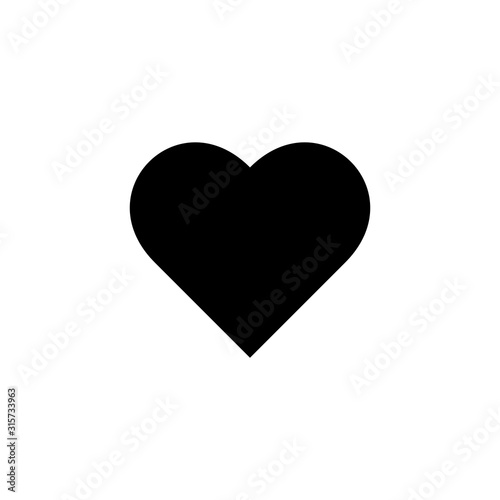 Black heart flat vector icon isolated on white background