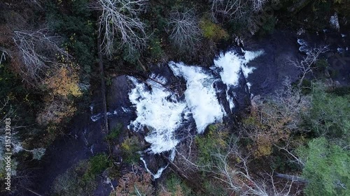 Overhead aerial, Conasauga Falls in rural forest photo