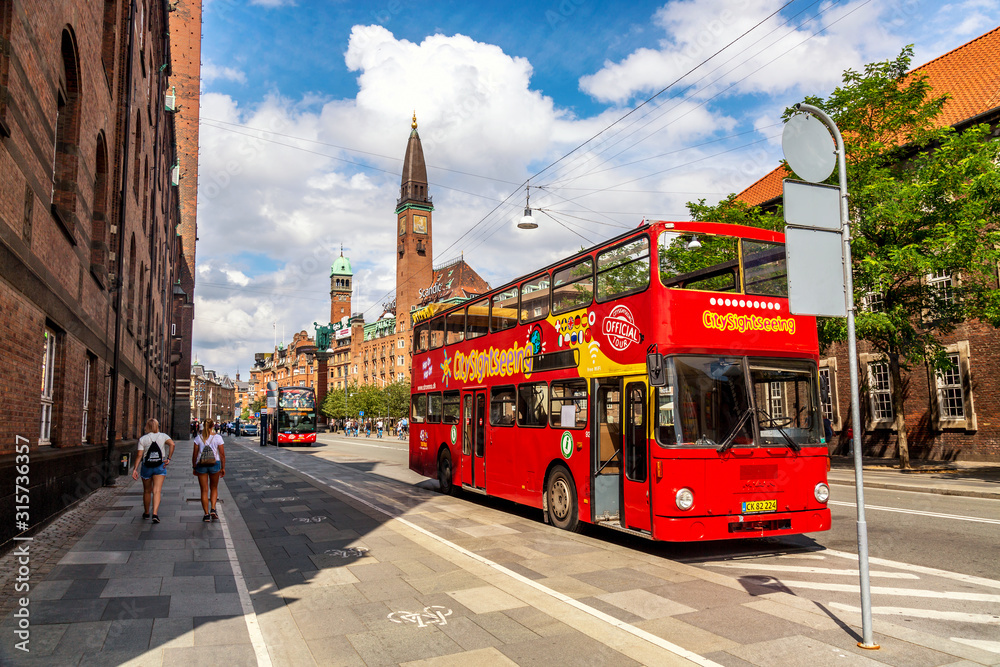 Copenhagen, Denmark - July, 2019: Red city tour bus hop on hop off in ...
