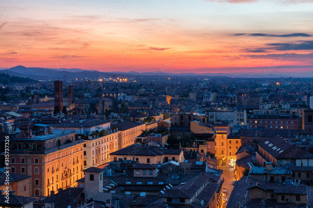 Beautiful sunset over Bologna, Italy