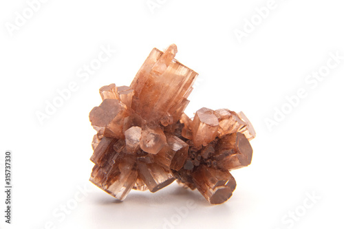 Macro mineral stone Aragonite on white background, Taouz, Morocco photo