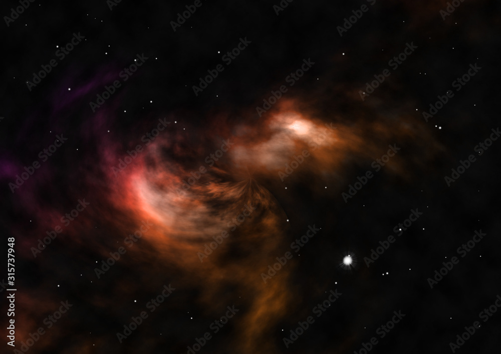 Being shone and star field against space. Being shone and star field against space.