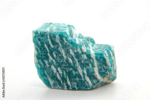 macro shooting of collection natural rock - amazonite green microcline feldspar mineral stone isolated on white background photo