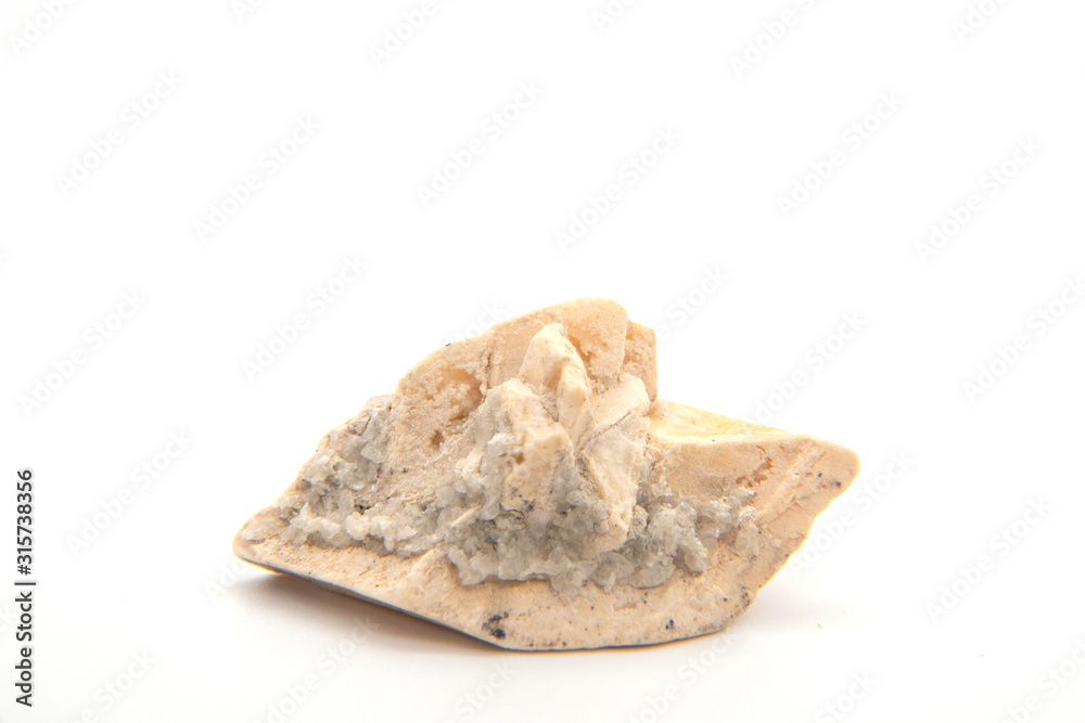 Calcite rock isolated on white background, Calcite is a carbonate mineral and the most stable polymorph of calcium carbonate.