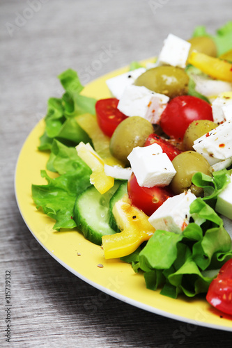 Traditional Greek salad on the plate