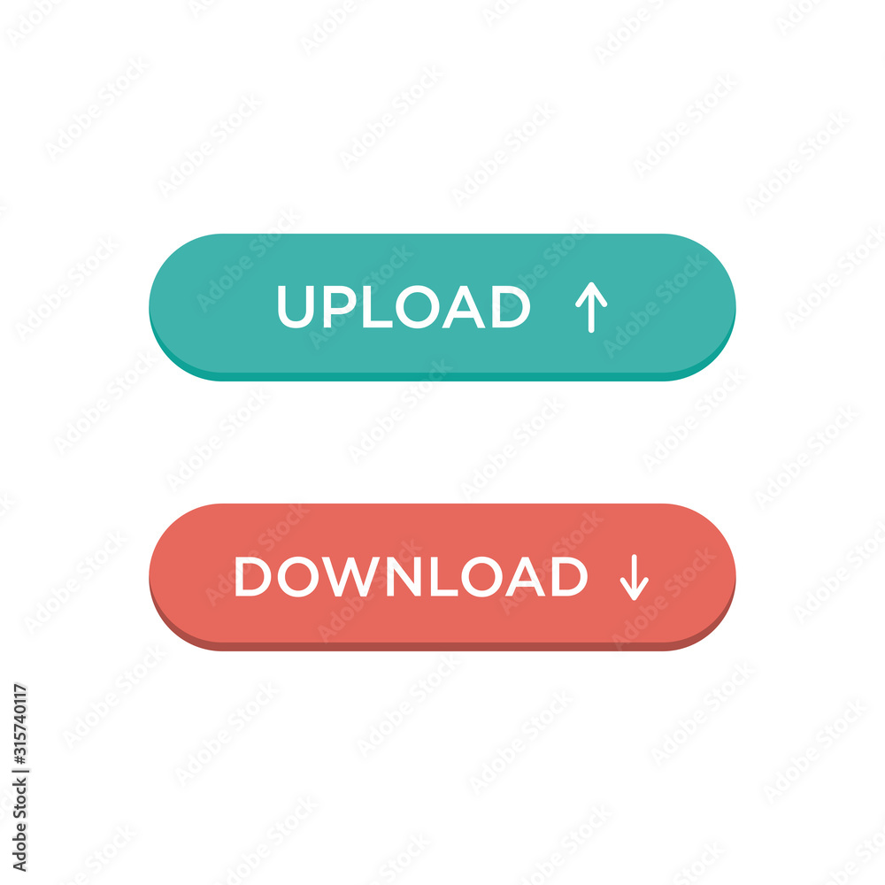 Upload and download buttons flat vector icons isolated on a white background Upload and download buttons flat vector icons isolated on a white background