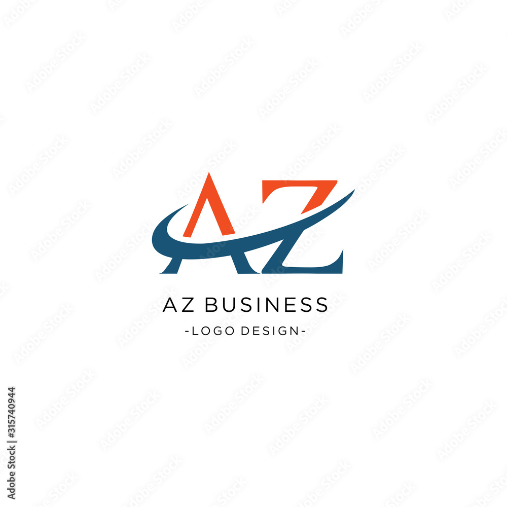 AZ Letter Logo Design with Serif Font and swoosh Vector Illustration ...