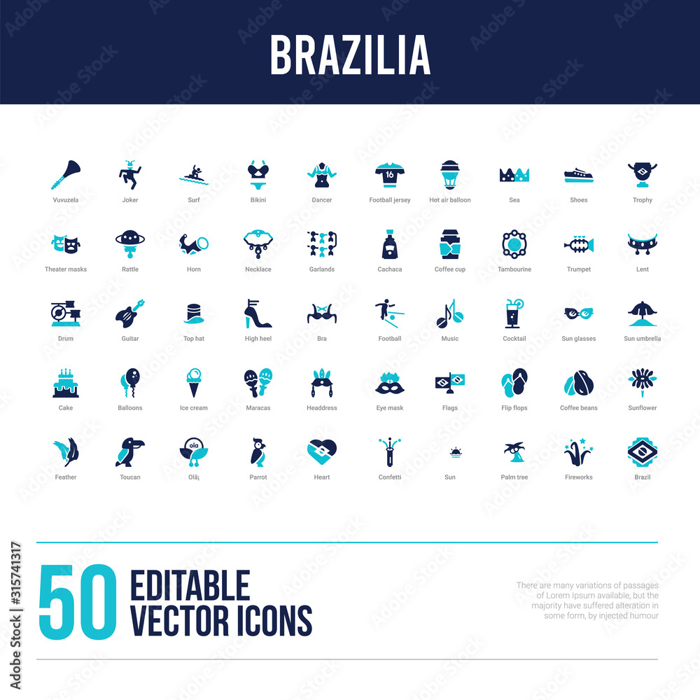 Naklejka premium 50 brazilia concept filled icons