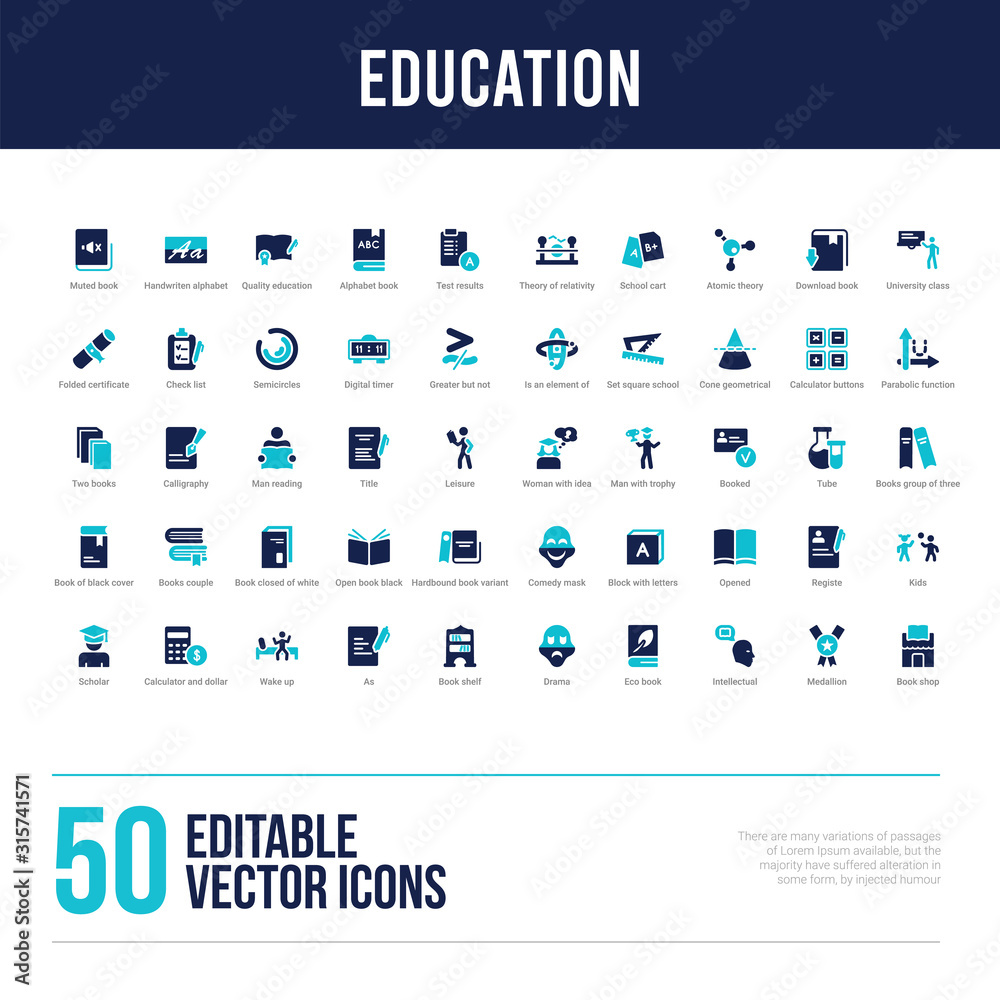 Fotografie 50 education concept filled icons