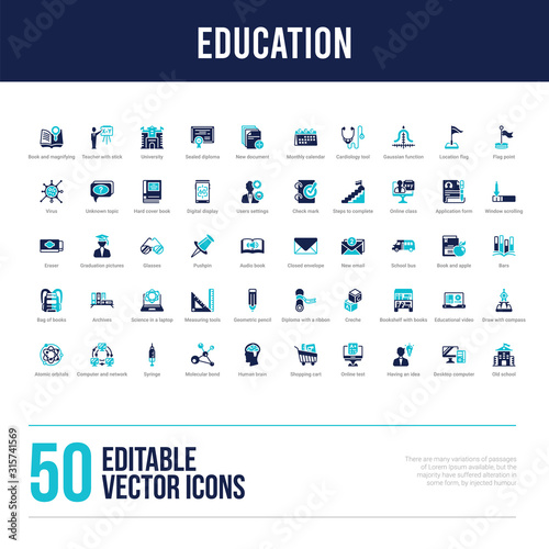 50 education concept filled icons