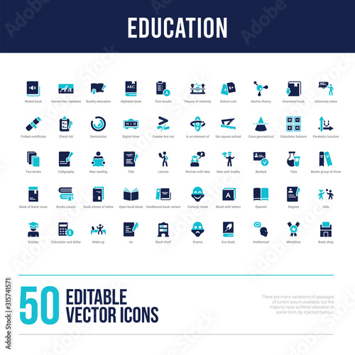 50 education concept filled icons