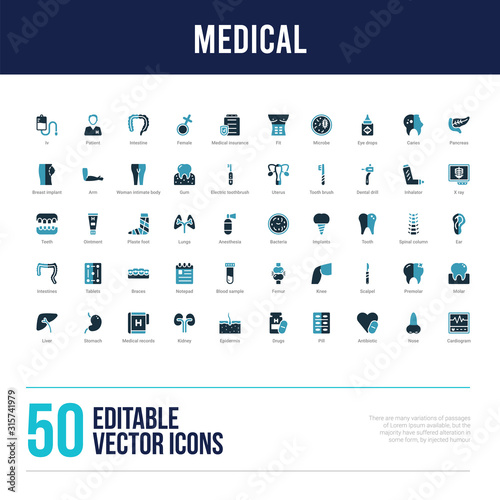 50 medical concept filled icons