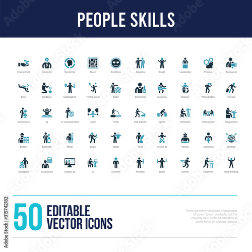 50 people skills concept filled icons