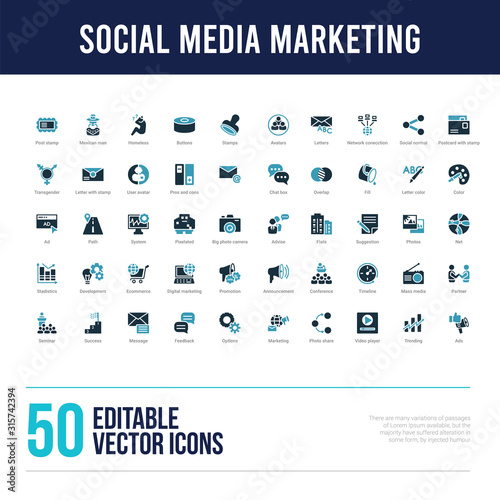 50 social media marketing concept filled icons
