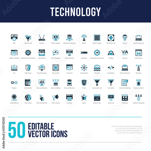 50 technology concept filled icons