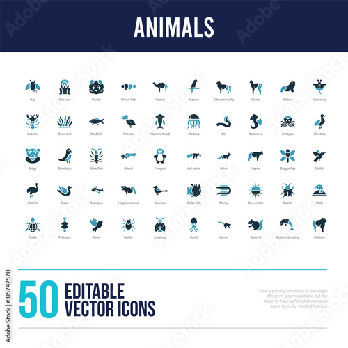 50 animals concept filled icons