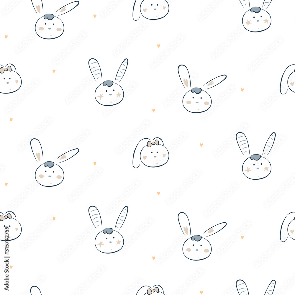 Cute baby bunny white vector seamless pattern. Cute baby bunny white vector seamless pattern.