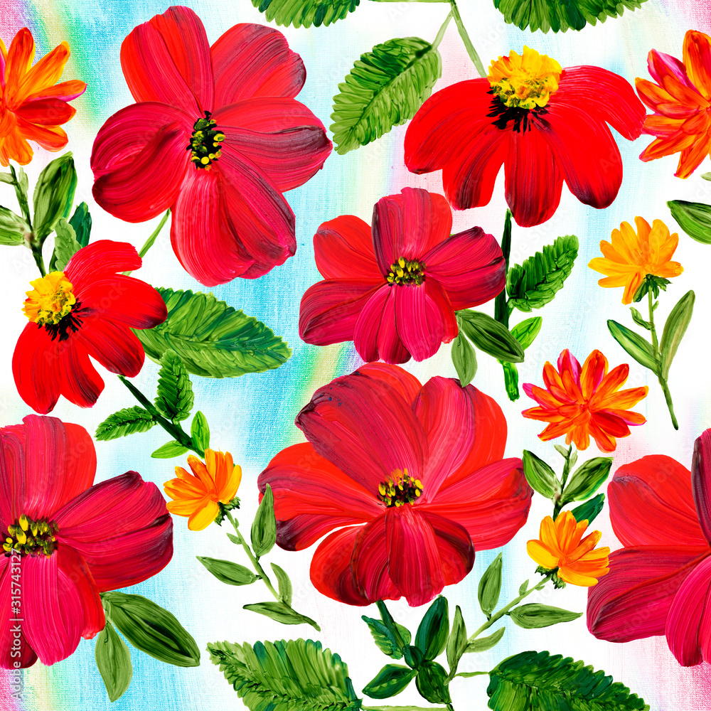 Floral seamless pattern of abstract red flowers Floral seamless pattern of abstract red flowers