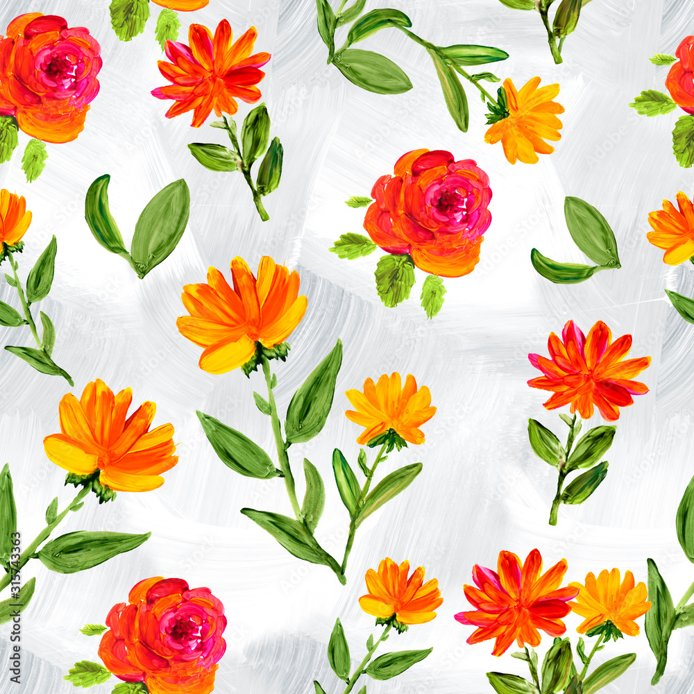 Floral seamless pattern of abstract bright flowers hand painted Floral seamless pattern of abstract bright flowers hand painted