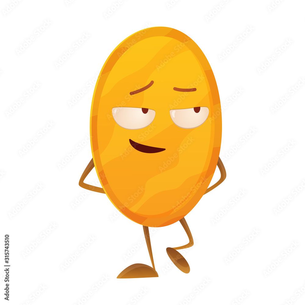 Smirk coin. Icon for the game apps interface. Cartoon image of funny golden coin with arms and legs, emotions on a white background. Vector illustration Smirk coin. Icon for the game apps interface. Cartoon image of funny golden coin with arms and legs, emotions on a white background. Vector illustration