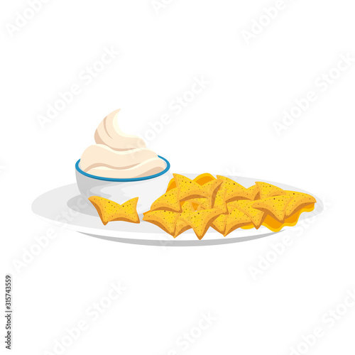 delicious nachos with sauce isolated icon