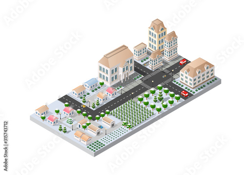 Landscape snow covered the isometric city