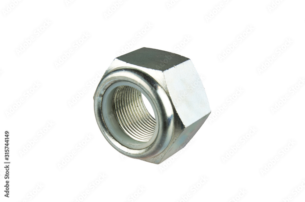 Metal nut isolated on white background, female screw Metal nut isolated on white background, female screw