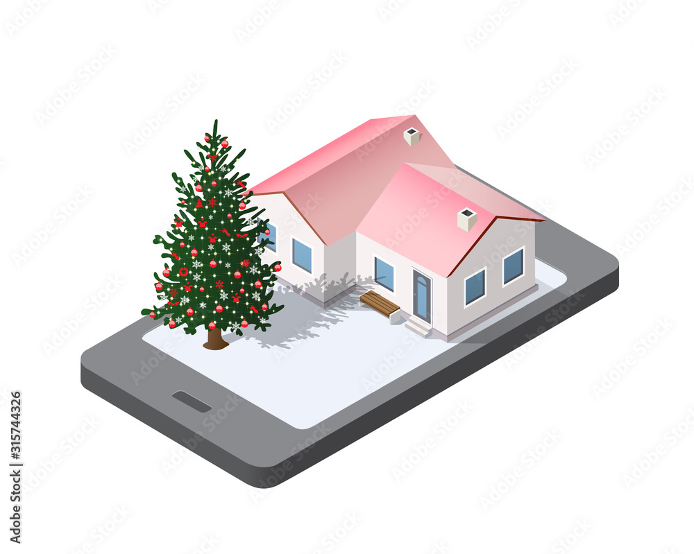 Phone concept of winter holiday