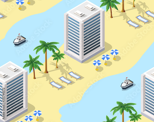 Tourist travel hotel beach seamless background