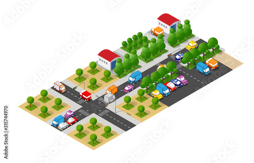 Isometric city with roads with streets