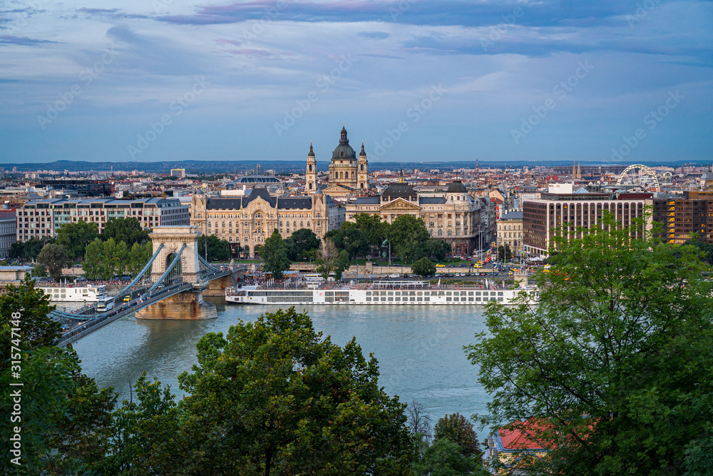 Chain bridge on Danube river in Budapest, Hungary.