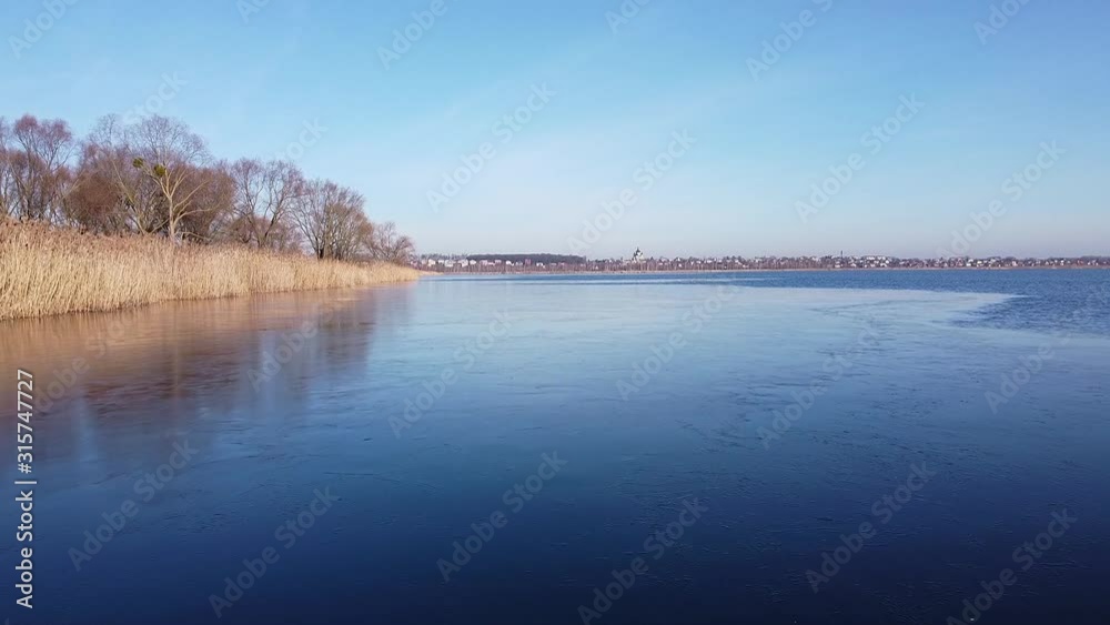 Lake under blue cloudy sky aero Lake under blue cloudy sky aero