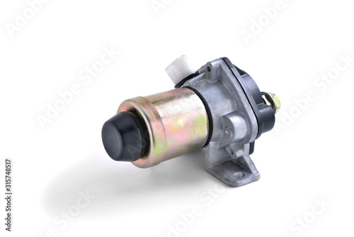 auto parts for trucks, power button of a car power system, close-up isolate on a white background
