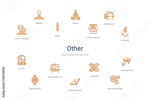 other concept 14 colorful outline icons. 2 color blue stroke icons