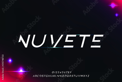 Nuvete, an Abstract technology futuristic alphabet font. digital space typography vector illustration design
