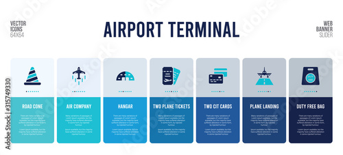 web banner design with airport terminal concept elements.