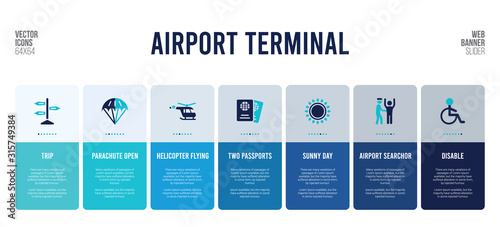 web banner design with airport terminal concept elements.