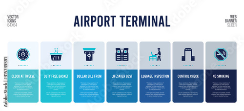 web banner design with airport terminal concept elements.