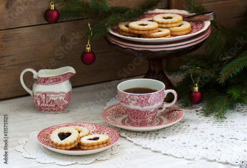 Cookies on the background of a festive decoration. Rustic style. photo