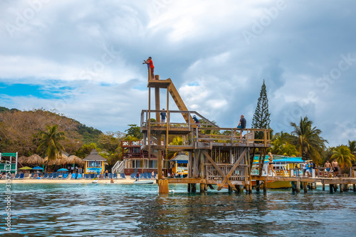 Roatán, Honduras »; January 2020: A wooden trampoline in West Bay on Roatan Island photo
