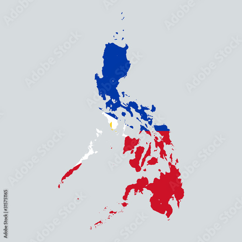 High level detailed map and flag inside Philippines. Very accurate map layout satellite. Traced all the islands