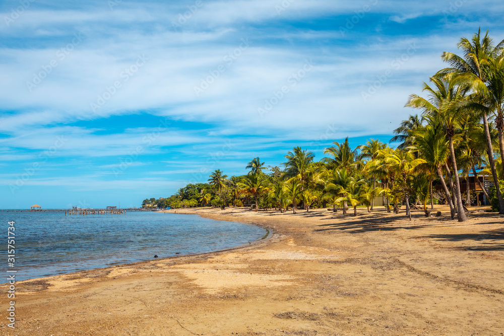 The beautiful beach of Sandy Bay on Roatan Island. Honduras