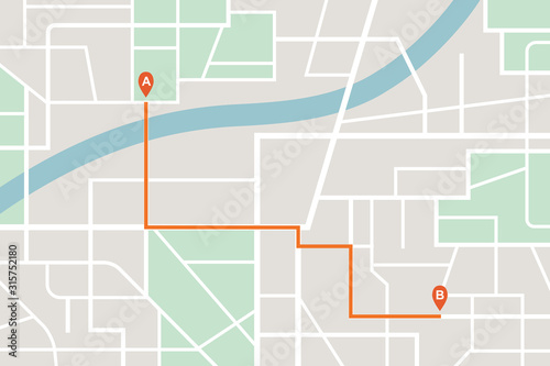 City map navigation route. Finding the way concept. Vector illustration.