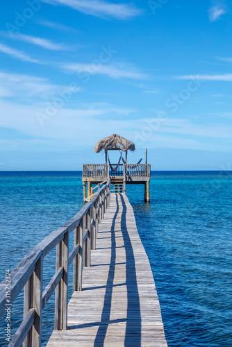 Wood construction on top of the Caribbean Sea on Roatan Island. Honduras