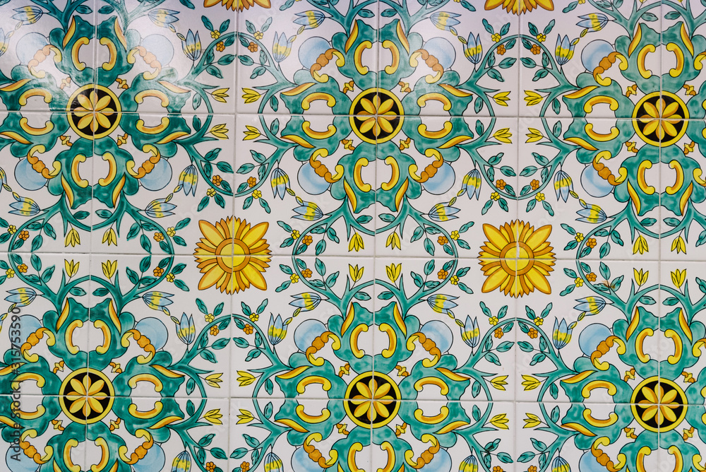 A beautiful and bright pattern on the tile. Wall tile