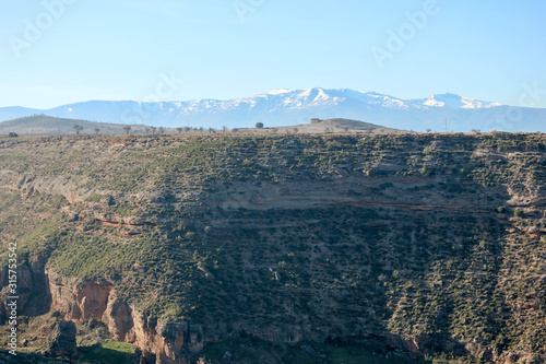 landscape with Gor river canyon mountains and blue sky, Andalucia, Spain