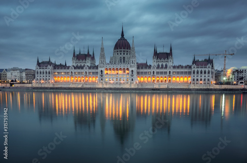 Early morning at the Hungarian Parliament in Budapest