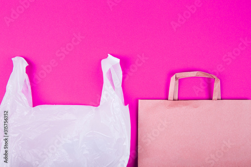Clear disposable plastic bag and paper bag