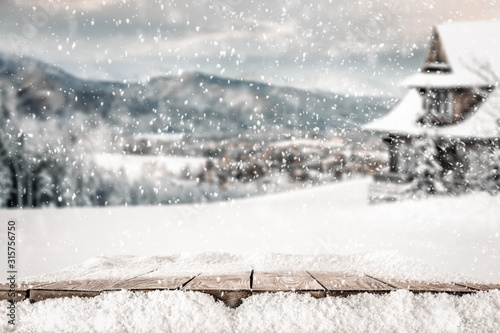 desk of free space and winter window background  © magdal3na